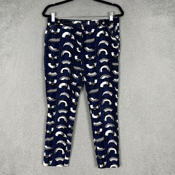 Cartonnier Pants - Anthropologie Cartonnier Charlie Trouser Womens 8 Blue White Print Ankle Pants